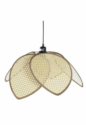 Hanglamp Flora met beige rotan kap in vorm van een bloem 